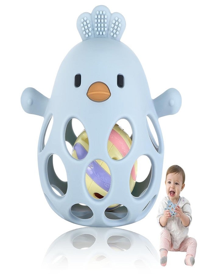 Onomie Baby Teething Chick Toy, Upgraded Easy Grasp Silicone Teething Rattle Ball Toy for Babies Over 3 Months, 100% Food Grade, Gift for Infant Boys and Girls 0-6-12 Months (Blue) - Image 1